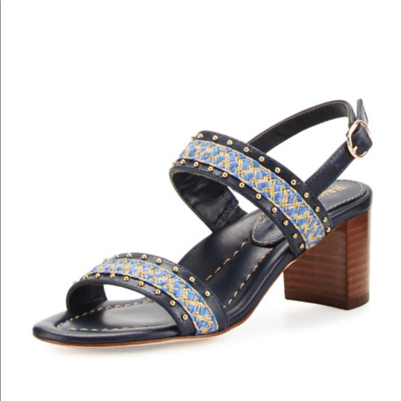 navy sandals with block heel